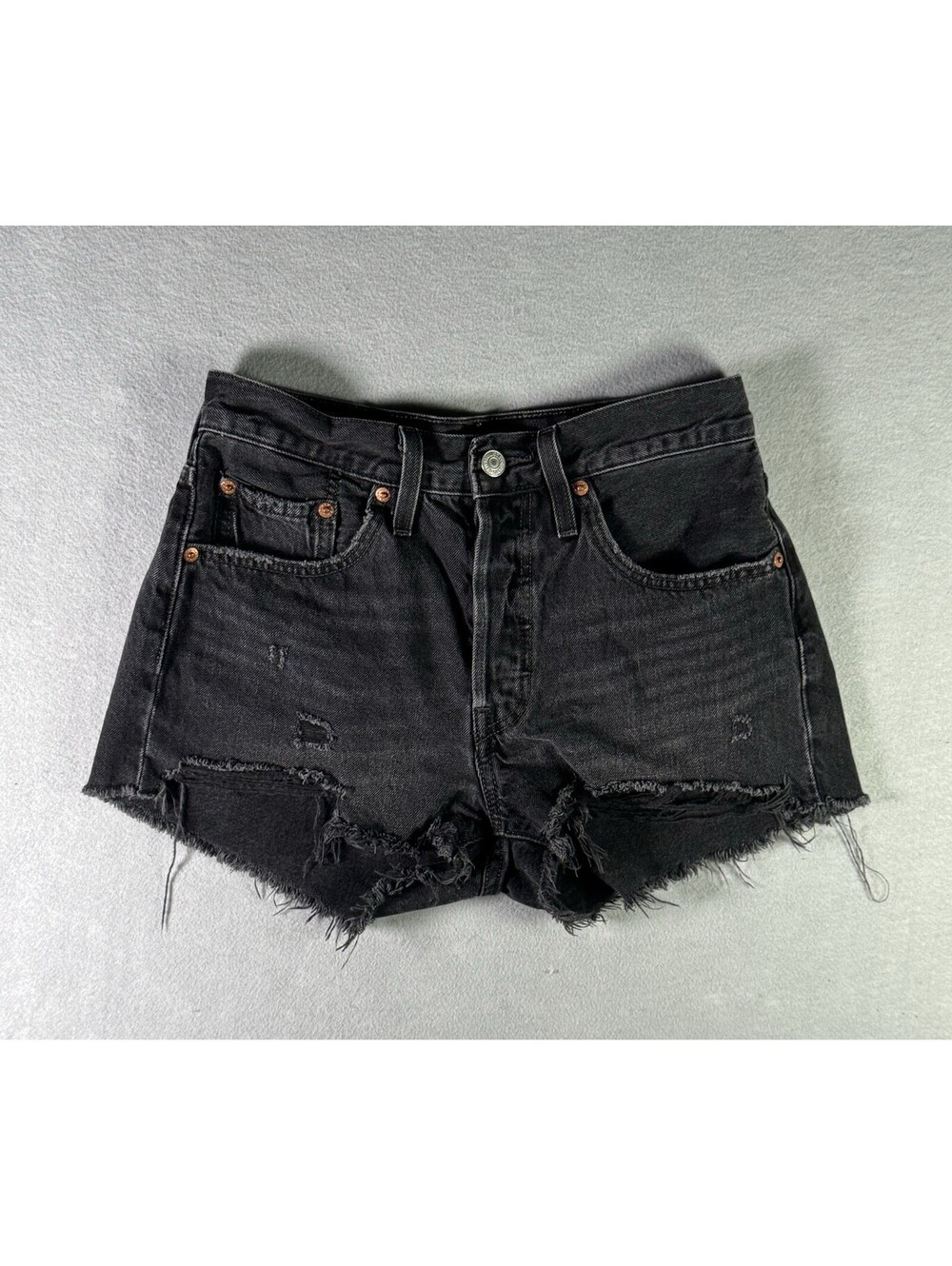 Levi's Premium 501 Original Distressed Cutoff Denim Shorts Wise Up Black W26